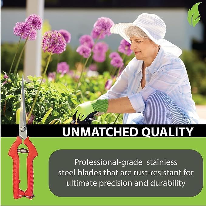 Garden Guru Extra Long Stainless Steel Pruner Pruning Shears Clippers Snips – Sharp Bonsai Cutter Plant Trimming Scissors – Straight Blade Garden Scissors Tool – Great for Roses Flowers Herbs Fruits