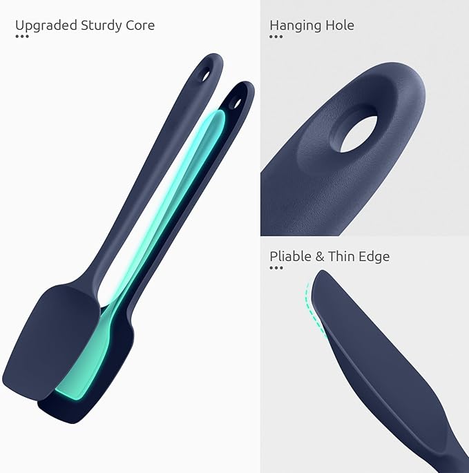 U-Taste Silicone Spoon Spatula Set, 600ºF High Heat Resistant Food Grade Flexible Rubber Scraper, Cooking Mixing Baking Kitchen Utensils Set of 3 (Midnight Blue)