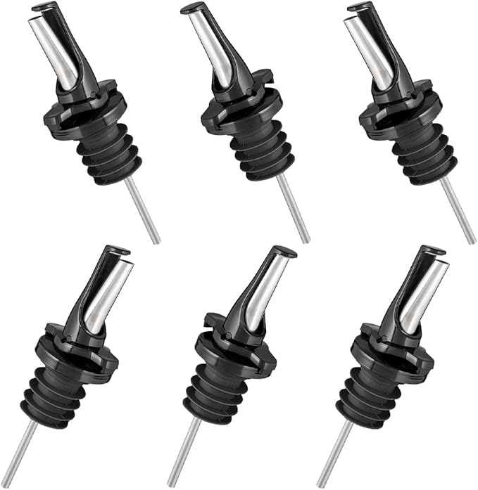 Poura Liquor Pourer Adapters 6 Pack – BPA Free Natural Rubber – Fits Large Bottles up to 1 Inch Neck – Convert Oil or Liquor Pour Spouts – Secure Fit for XL Bottles – Black