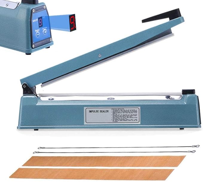 16 inch Manual Impulse Bag Hand Heat Sealer Machine, Bag Sealer Heat Sealing Closer Tool Poly Tubing Plastic Bag, Extra 2 Sheets and 1 Fuse Replacement Kit, Upgraded Digital Display