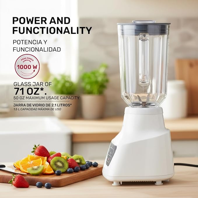 Taurus Potenza Comfort Blender, 1050W, 1.5L Glass Jar, Up to 50% Less Noise, Stainless Steel Blades, 9 Speed Settings, Quiet Powerful Blender for Smoothies, Ice, and Frozen Drinks