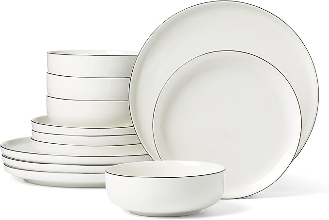 Oneida 896602 24 Seven Black Rim 12-Piece Dinnerware Set
