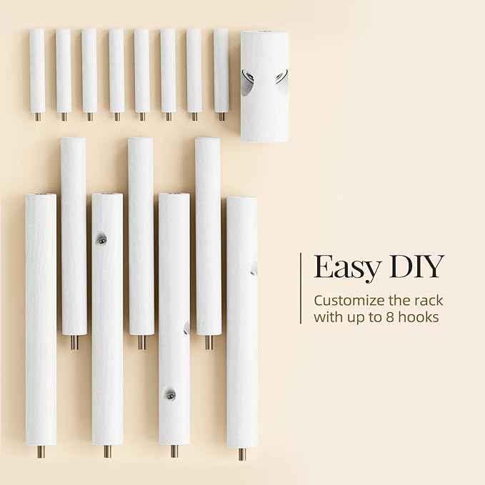Pipishell Sturdy Wooden Coat Stand, 3 Adjustable Sizes Coat Tree with 8 Hooks, Coat Stands for Hallway Entryway, Hat Stand for Clothes, Used in Bedroom/Office/Hallway/Entryway, White