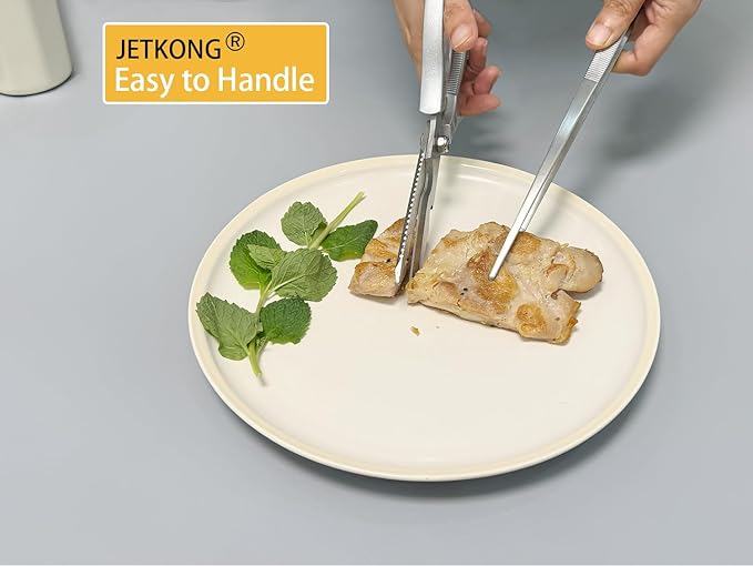JETKONG 9 Inch Stainless Steel Kitchen Tweezers Multi-function Precision Serrated Tips Cooking Tweezers Chef Plating Tongs