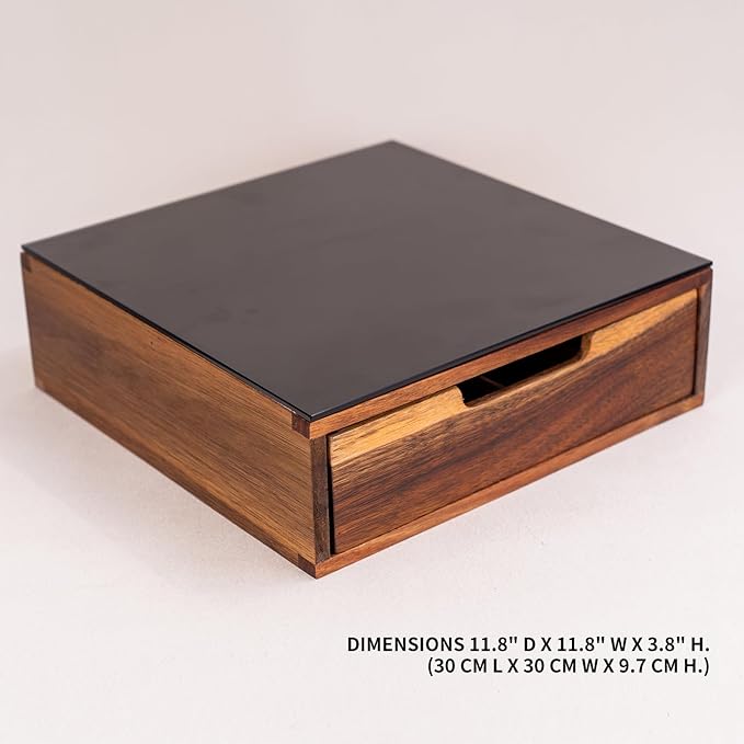 Tempered Glass and Natural Wood Coffee Pod Drawer Organizer - 20 Capsule Multifunctional K Cup Storage | Countertop Coffee Station Organizer for Home/Office (Black)