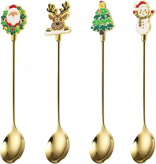 Christmas Teaspoon Gift Set of 4 | Premium 304 Stainless Steel Mirror Finish & Rust-Resistant | Small Spoon for Tea, Dessert & Coffee | Dishwasher Safe Hostess & Holiday Gift | Christmas Table Decor