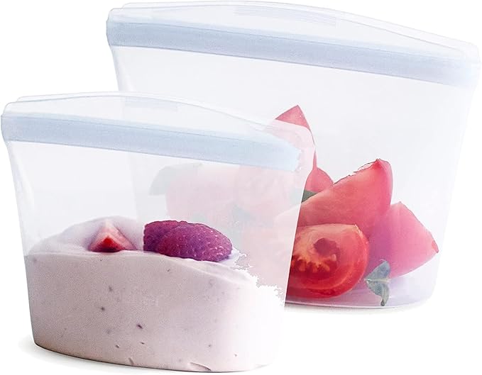 Stasher Silicone Reusable Food Storage Bags, 2-Pack Bowls, Reusable Freezer Bags, Microwave, Dishwasher, Oven Safe, Sous Vide, Lunch Containers, Eco Friendly, Food-safe Silicone Snack Bag, Clear | Reusable Food Bags