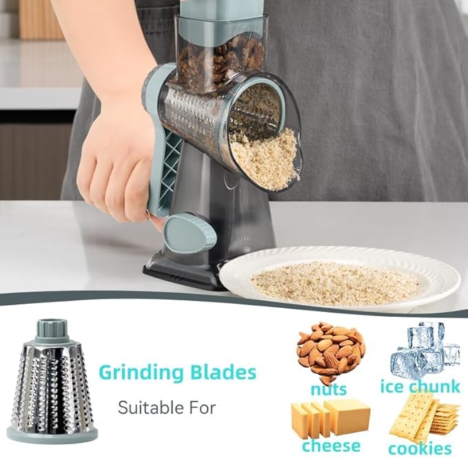 GYH&GXR Rotary Cheese Grater with Handle Vegetable Cheese Shredder Slicer Grater for Kitchen 3 Changeable Blades for Cheese Potato Zucchini Nuts Chocolate.