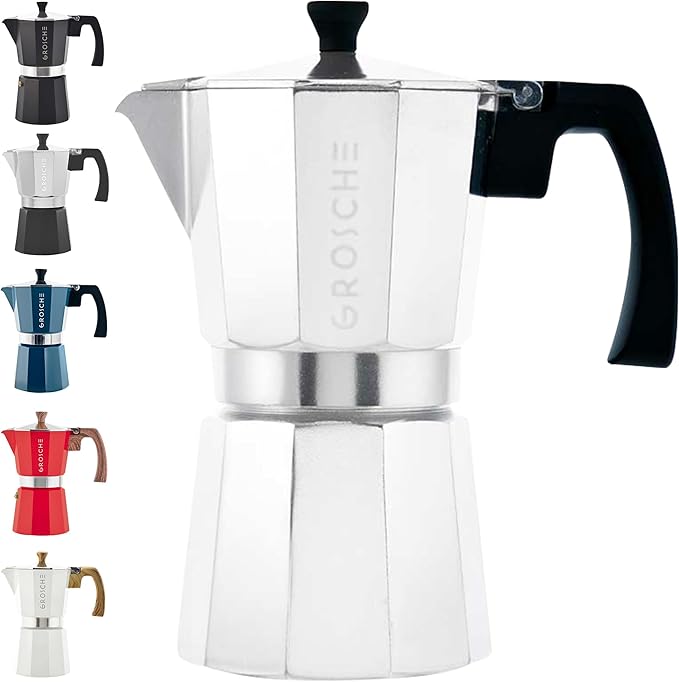 GROSCHE Milano Moka Pot | 6 Espresso Cup - 9.3 oz | Stovetop Espresso Percolator & Coffee Maker – Portable, Ideal for Home and Camping