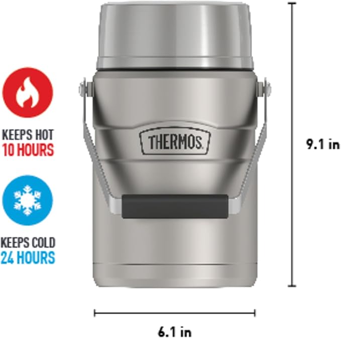 THERMOS Stainless King Vacuum-Insulated Food Jar Matte Steel | With Storage Containers | Built-in Handle | 47 Ounce | Pack of 4