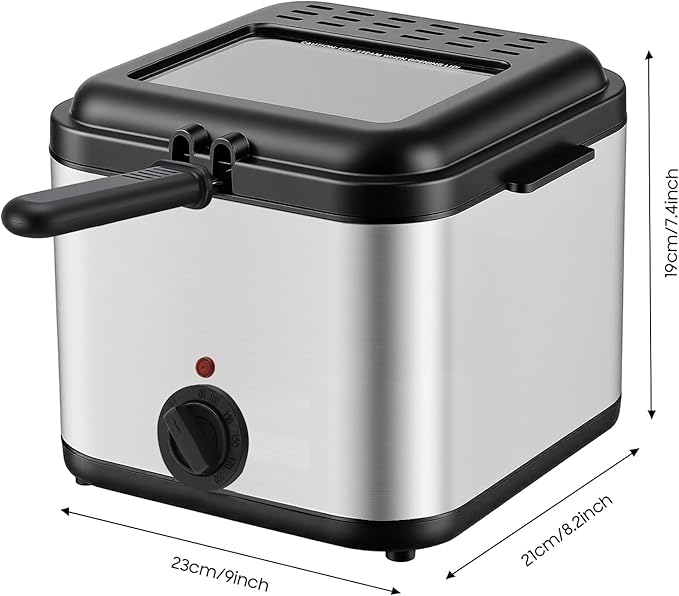1000W Deep Fryer with Basket, 2.64QT Stainless Steel Electric Deep Fryer for Home Use, Fryer with Adjustable Temperature 176-374°F & Detachable Basket for Chicken, French Fries, Shrimp, Donuts