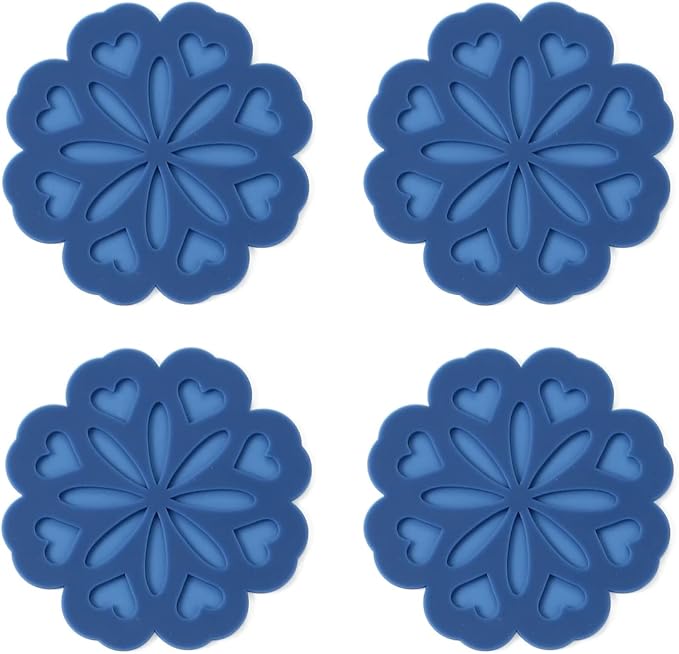 Set of 4 Silicone Trivet Mat - Hot Pot Holder Hot Pads for Table & Countertop - Trivet for Hot Dishes - Non-Slip & Heat Resistant Modern Kitchen Hot Pads for Pots & Pans, Navy Blue