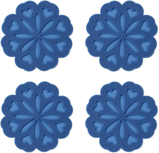 Set of 4 Silicone Trivet Mat - Hot Pot Holder Hot Pads for Table & Countertop - Trivet for Hot Dishes - Non-Slip & Heat Resistant Modern Kitchen Hot Pads for Pots & Pans, Navy Blue