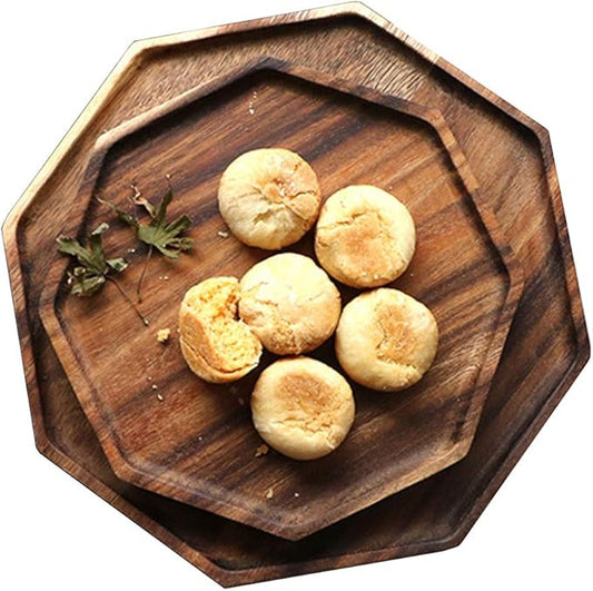 Set of 2 Acacia Wood Charcuterie Boards Round Wooden Serving Tray Fruit Platter Decor Trays Serving Ware Food Dish Serving Platters Christmas Cheese Board Square Party Trays Plate Hosting Essentials