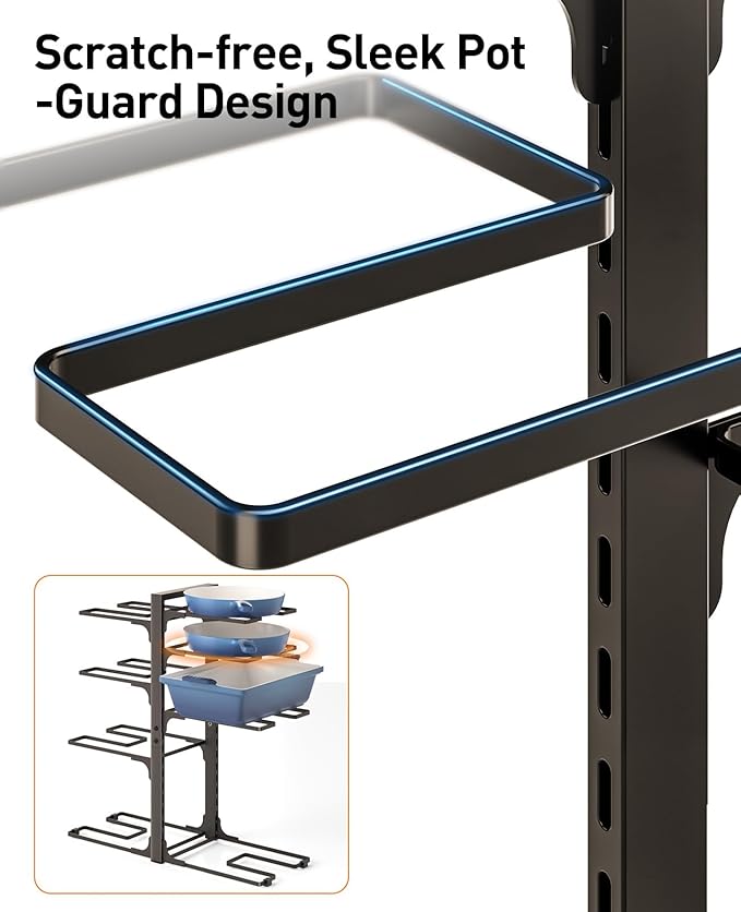 ORDORA Pots and Pans Organizer under Cabinet, 20.8" Height Heavy Duty 120LBS Pots Pans Organizer Rack for Cabinet 8-Tier Adjustable for Big Stockpots, Dutch Oven, Cast-iron Pan, Heavy Cookware, Bronze