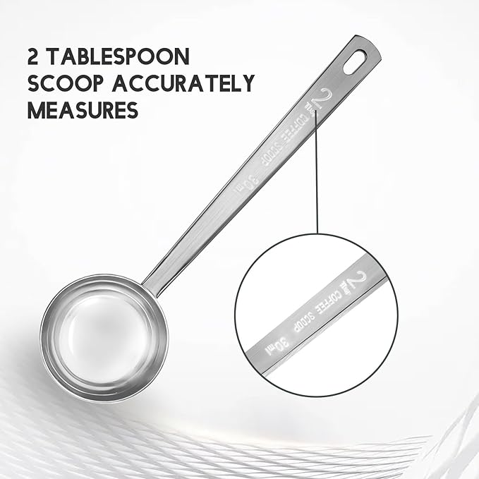 Timoo 5 Pcs Coffee Scoop 2 Tablespoon Scoop Stainless Steel Tablespoon Measuring Spoon Long Handle for Powder Ground Coffee Tea Sugar