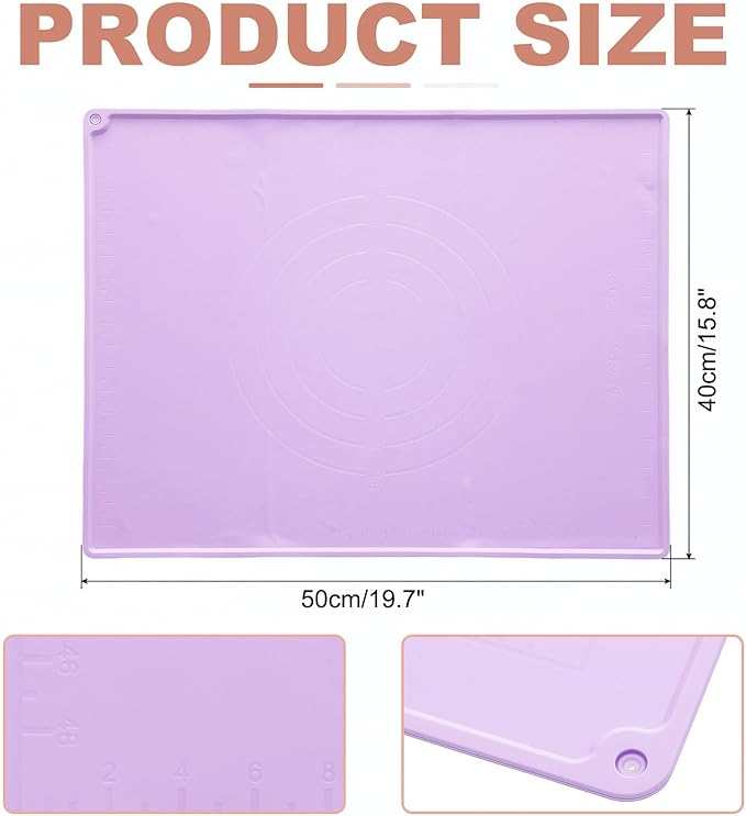 uxcell Silicone Pastry Mat, 19.7" x 15.8" Silicone Baking Mat with Measurements, Non-Stick Dough Rolling Mat for Making Pastry Cookies Bread Pizza Purple