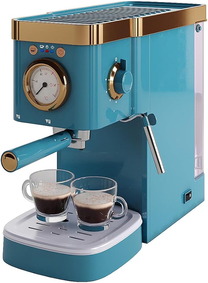 Generic deluxe semi-automatic espresso coffee maker with steam milk frother, 14.96 x 12.59 x 14.96 in, Blue