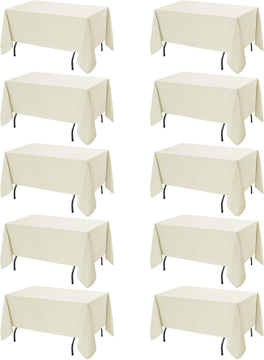10-Pack Ivory Tablecloths for Rectangle Tables, 60 x 120 Inches, Stain-Resistant Polyester Fabric for 6 Foot Tables - Washable Table Covers for Weddings, Banquets, Birthday Parties, Events
