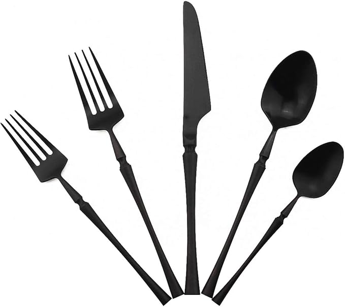 Gugrida Unique & Beautiful Flatware Set - 20 Piece Iridescent Silverware Sets | 18/10 Stainless Steel Reusable Cutlery Set | Black Utensils Service For 4 with Dessert Fork, Knife, Spoon, Dinner Fork