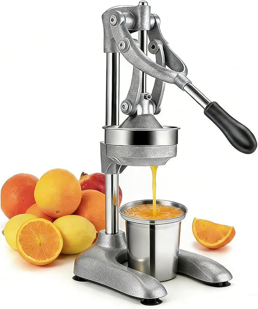Commercial Grade Manual Citrus Juicer - Heavy Duty Stainless Steel, Easy Press Lever, for Oranges Lemons Pomegranates - Wide Spout Fits Most Cups (Style-A)