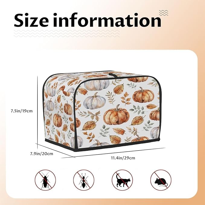 2 Slice Toaster Cover,Thanksgiving Watercolor Pumpkin Art Small Kitchen Appliance Bread Machine Cover with Pockets,Dust & Fingerprint Protection