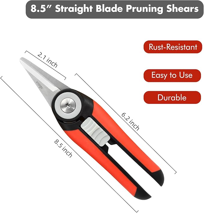 LIVINGO Precision Garden Pruning Shears - Straight Blade Floral Scissors with Non-Slip Handle for Trimming, 8.5" Gardening Clippers for Flowers, Herbs, Bonsai & Indoor Plants