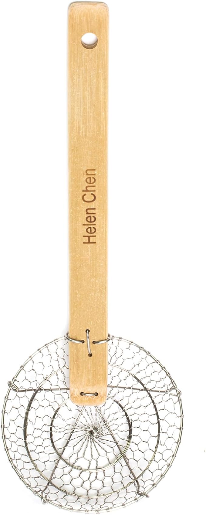 Helen’s Asian Kitchen Spider Strainer | 5-Inch Stainless Steel Wire Mesh Ladle with Sustainable Wood Handle for Frying, Cooking, and Draining
