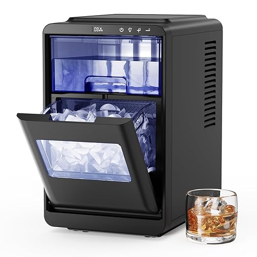 Crescent ice Cube Machine 35Lbs/24H, 16Pcs in 12Mins ，Timer Portable Ice Maker for Home/Office/bar/Party(1, Black, 2.2L)
