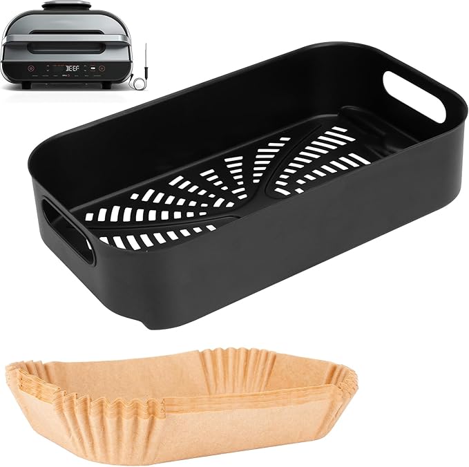 Foodi XL Grill Combo Crisper Basket for Ninja FG551 Foodi Indoor Grill, Non-Stick Air Fryer Basket for Ninja Air Fryer Grills DG551/DG651 Accessories, with 100 Packs Disposable Parchment Paper Liners