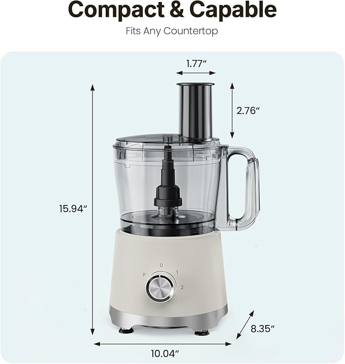 OLIXIS Food Processor 10.5 Cup, Vegetable Choppers with Slicing Shredding Chopping Kneading, Dishwasher Safe, Food Grinder, Stainless Steel Blades, for Smoothie Fruit Dough, 2.6QT, White
