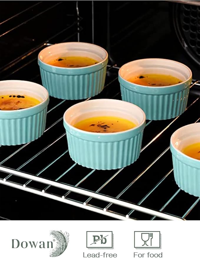 DOWAN 8 oz Ramekins - Ramekins for Creme Brulee Porcelain Ramekins Oven Safe, Classic Style Ramekins for Baking Souffle Ramekins Ramekins Bowls, Set of 6, Blue