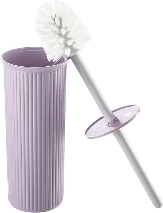 Decorative Plastic Toilet Bowl Brush and Holder Set, Lilac Purple (2 Pack) Cleaner Scrubber for Bathroom - Ribbed Design