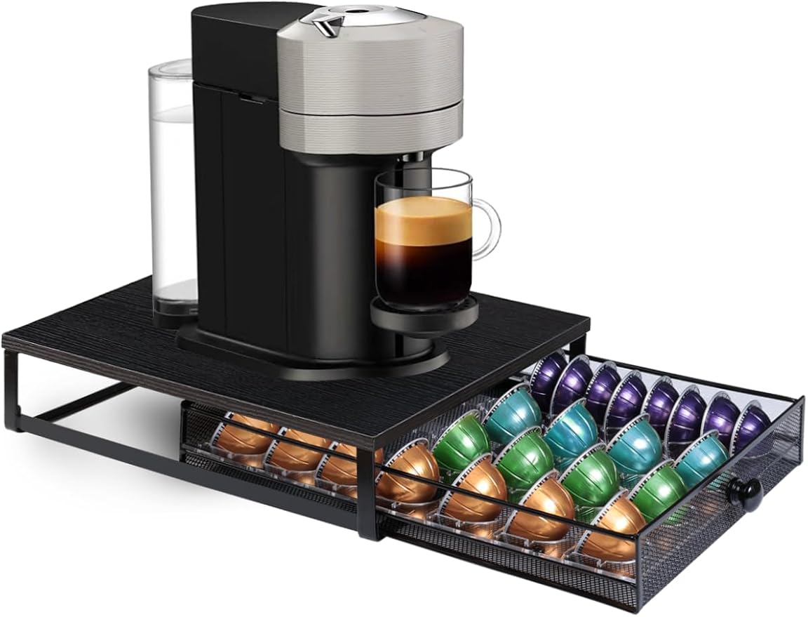 Sedegn Coffee Pod Holder Drawer Organizer Capsules Storage Organizer with Sliding Drawer Compatible For Pods, Holds up to 56 Small or 28 Big Pods Black