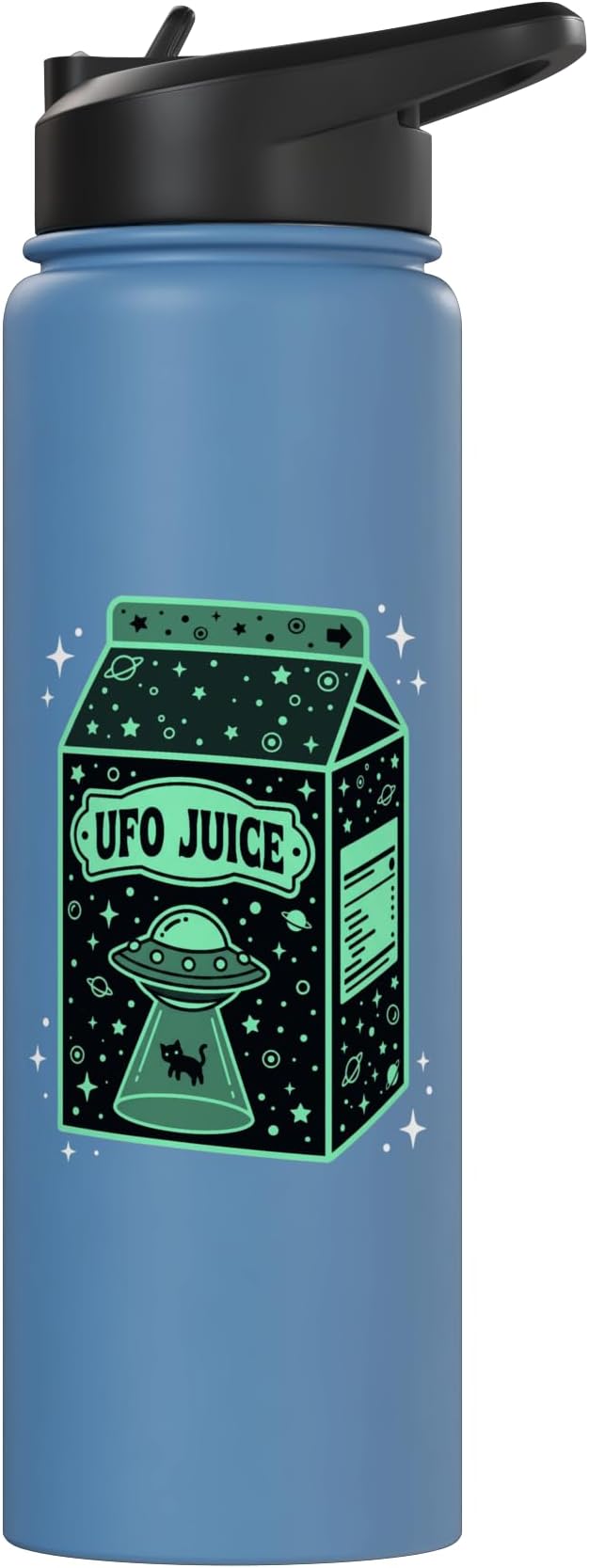 UFO Juice Retro Cat Abduction Alien Space Milk Cosmos Stainless Steel Insulated Water Bottle
