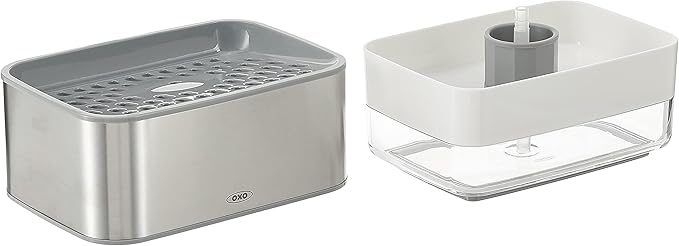 OXO Good Grips Stainless Steel Soap Dispensing Sponge Holder + OXO Good Grips Stainless Steel Soap Dispenser