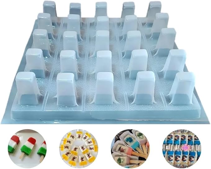 25-Cavity Rectangular Ice Pop Gelatin Mold – Molde para Gelapaletas – 50 mL Popsicle Mold Tray – Plastic Frozen Gelatin Mold – Made in Mexico