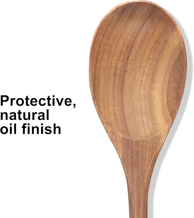 2 Pcs Large Wooden Spoons for Cooking Serving Utensils 12" Big Mixing Non Toxic Spoon for Baking Cooking Spatula Set Unique Acacia Wood Teak Long Stirring Spoons Ladle Kitchen Tools Gift