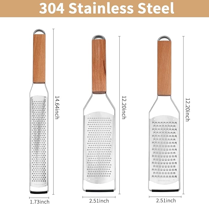 Professional Cheese Graters for Kitchen Stainless Steel Handheld,Durable Rust-Proof Metal Lemon Zester Grater With Wood Handle for Cheese,Chocolate,Spices,Kitchen Gadgets (Longboard)