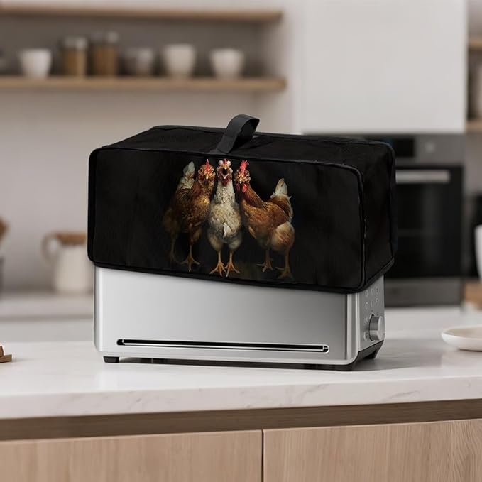Chicken Toaster Cover 2 Slice Black Cover for 2 Slice Slim Toaster, Easy to Fold and Carry Machine Washable Dust Covers for Kitchen Appliances