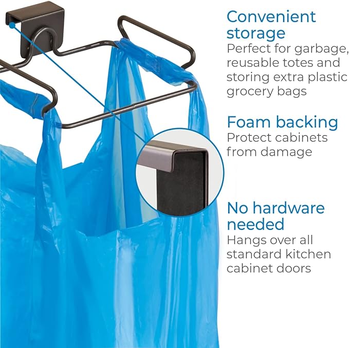 InterDesign Classico Over Cabinet Plastic Bag Holder – Storage Organizer for Kitchen, Bronze