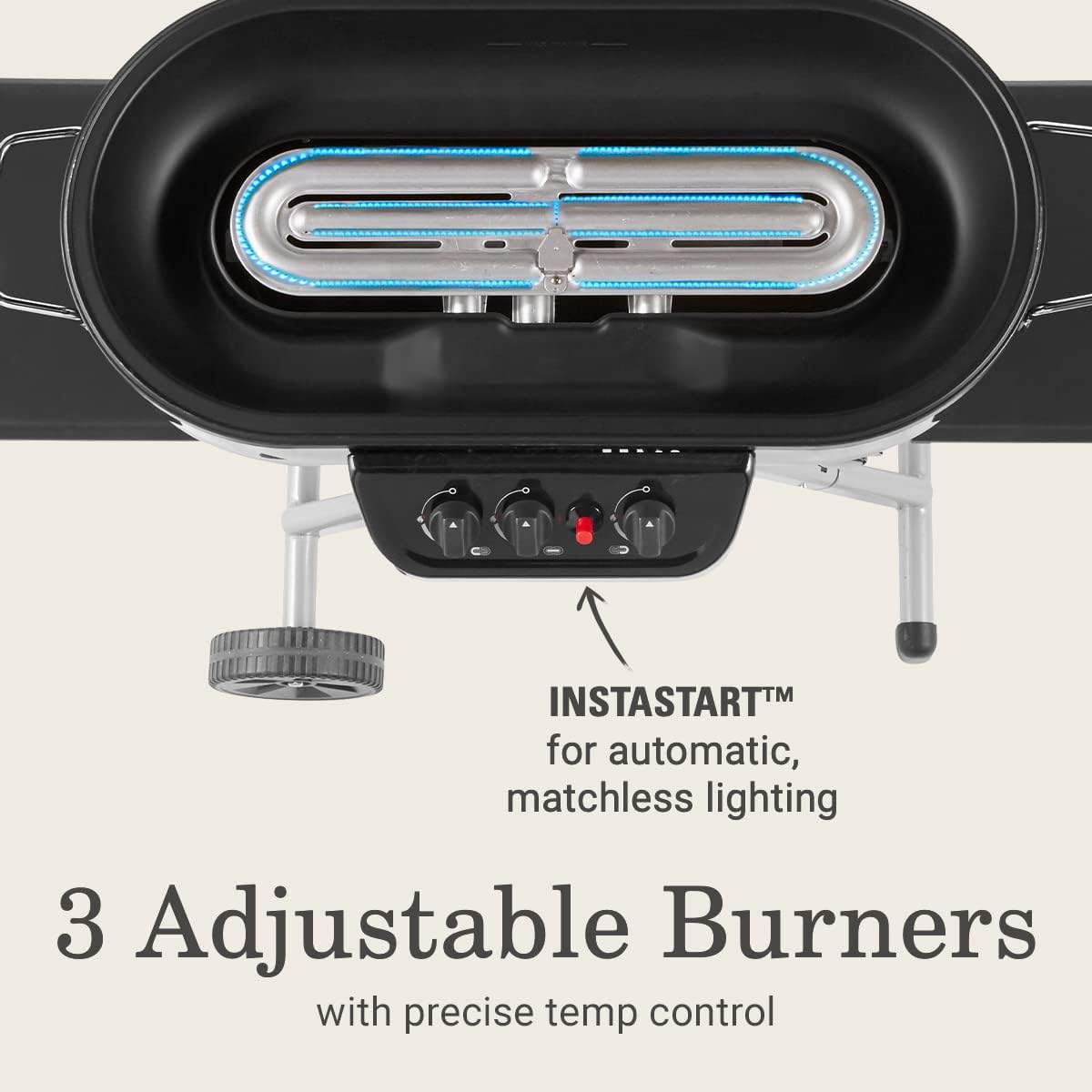 Coleman RoadTrip 285 Portable Stand-Up Propane Grill with 3 Adjustable Burners & Instastart Ignition, 20,000 BTUs of Power for Outdoor Cooking, Camping, Tailgating, Grilling, BBQs, & More