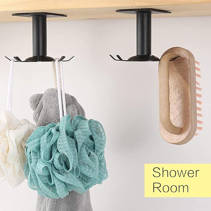 2 Pcs Under Cabinet Metal Utensil Hanger with 6 Rotatable Claws, Top and Wall Mounted Kitchen Lazy Susan for Utensils Rack Hooks Holder