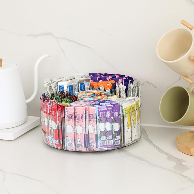 AIEVE Extra Large Drink Packet Organizer, 360° Lazy Susan Rotating Turntable for Larger Powder Drink Mix, Hydration Packets Acrylic Pantry Organizers for Kitchen Storage Organization