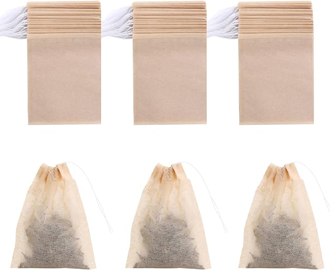 400 Pack Disposable Drawstring Tea Filter Bags Safe & Natural Unbleached Paper Tea Infuser Drawstring Empty Bag for Loose Leaf Tea (5 x 7cm, Natual Color)
