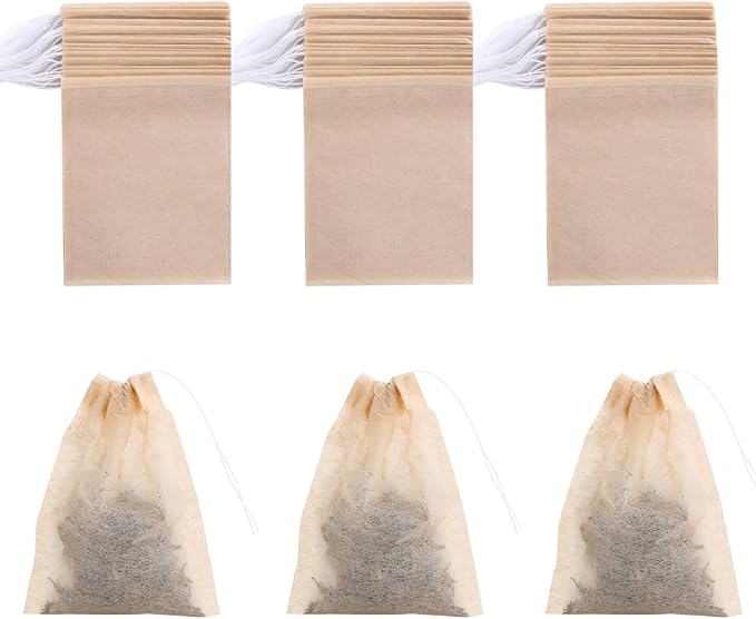 BEFORYOU 400 Pack Disposable Drawstring Tea Filter Bags Safe & Natural Unbleached Paper Tea Infuser Drawstring Empty Bag for Loose Leaf Tea (6 x 8cm, Natual Color)