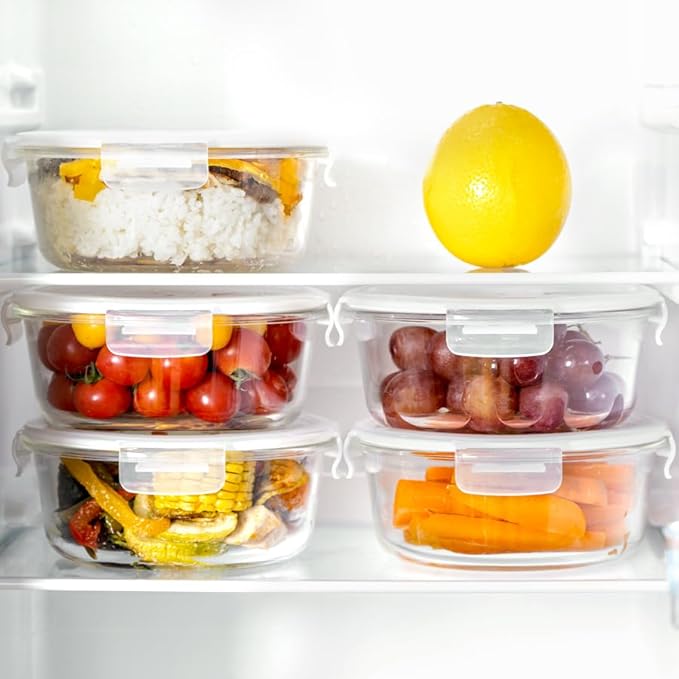 Igluu Meal Prep Glass Containers [5 pack + extra lid] - Glass Food Storage, Microwave, Oven, Freezer & Dishwasher -safe - Airtight Meal Prep Boxes with Snap Lock Steam Vent Lids, BPA-Free (950ml 32oz)
