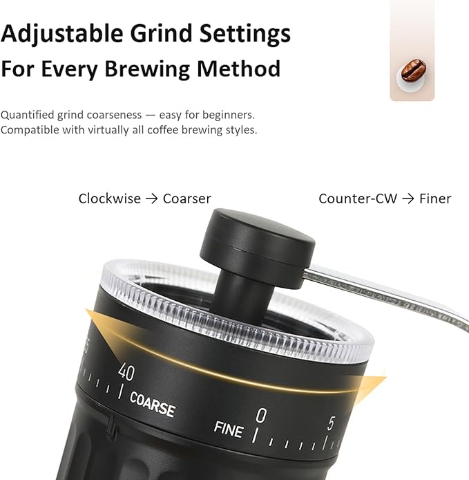 Manual Coffee Grinder, 40 Levels External Adjustment, Portable Hand Coffee Bean Mill, Ceramic Burr Coffee Grinder