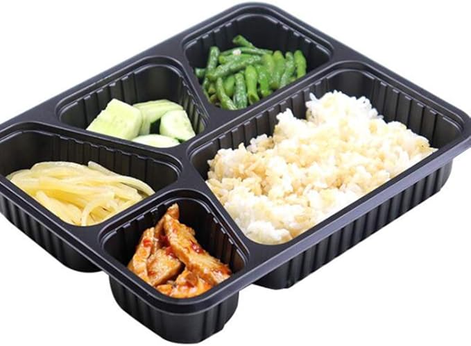 Hemoton 5 Compartment Meal Prep Containers 30 Pack 45Oz Stackable Food Storage Boxes with Lids Microwave Safe Disposable Bento Boxes for Meal Prep Takeout Restaurant Use
