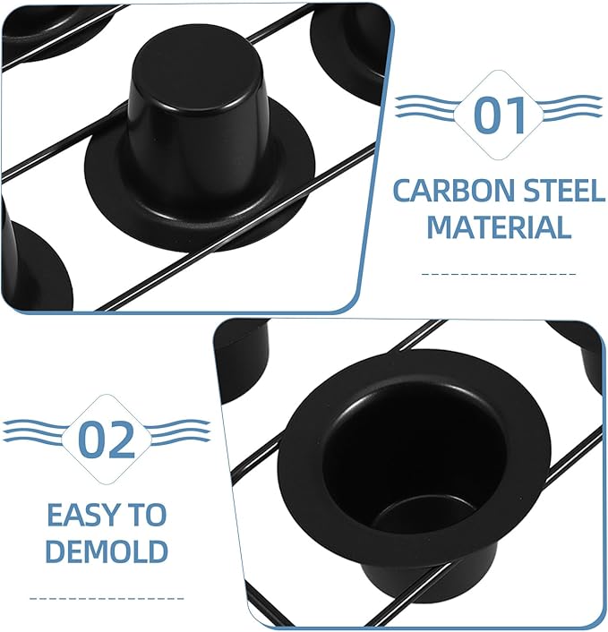 Nonstick Thick Carbon Steel 6-cup Muffin Pan Deep Baking Tray for Oven Pudding Popover Baking, Black Sturdy Bakeware for Muffins and Cupcakes